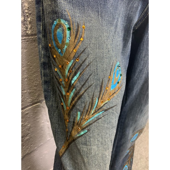 Z. Cavaricci Authentic Vintage Painted Rhinestone Peacock Jeans Mid Rise Size 10 - Picture 6 of 14